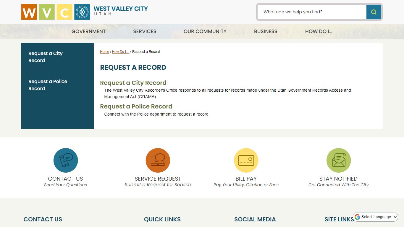 Request a Record | West Valley City, UT - Official Site